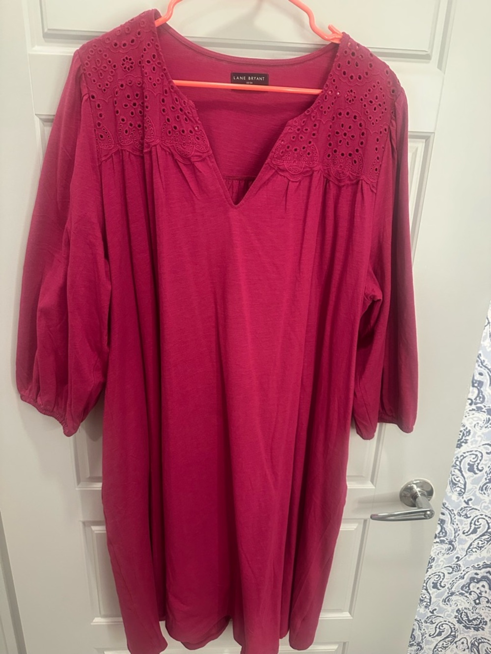 Lane Bryant 3/4-Sleeve Eyelet-Detail Swing Dress NWOT Magenta Plus Womens 22/24 - Picture 4 of 6